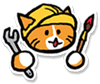 A cat holding a paint brush and spanner/wrench.